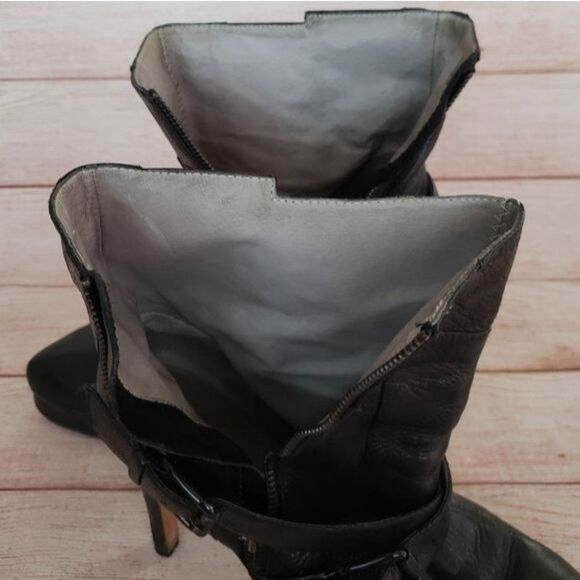 Geren Ford Edie Leather Buckle Strap Side Zipper Platform Stiletto Booties Ankle - Picture 13 of 13